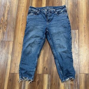 American Eagle Outfitters Dark Blue Distressed Cropped Jeans